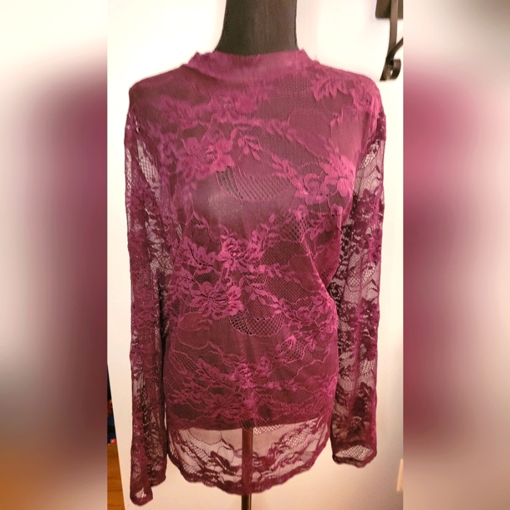 Lane Bryant burgundy lace blouse